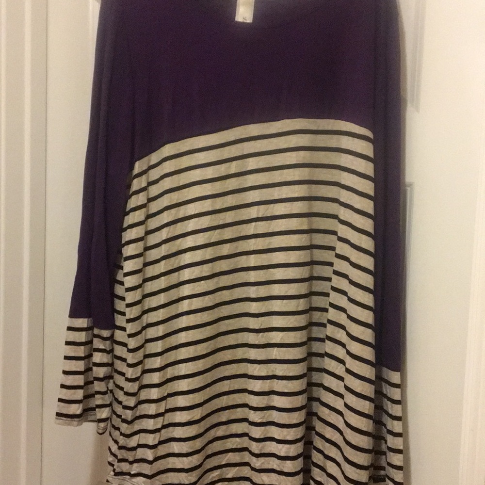Top/Tunic Purple Striped Black and Tan